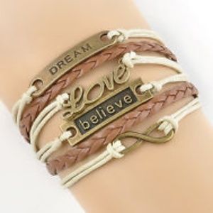 Love,Dream & Believe Bronze,Leather Bracelet #J208